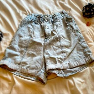 Wide high waisted denim shorts